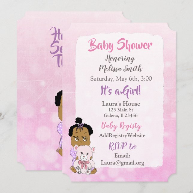 African American Baby Girl Baby Shower Invitation (Front/Back)