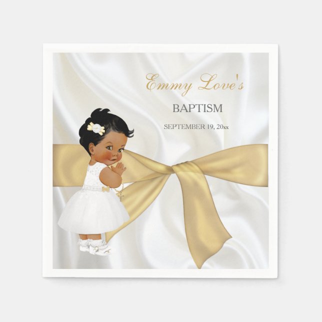 African American Baby Girl Baptism Christening Napkin (Front)