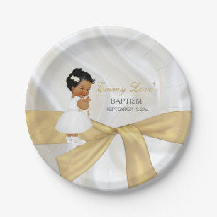 African American Baby Girl Baptism Christening Paper Plate