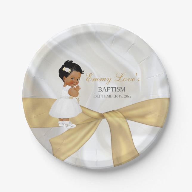 African American Baby Girl Baptism Christening Paper Plate (Front)