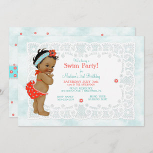 African American Baby Girl Bathing Suit Lace Invitation