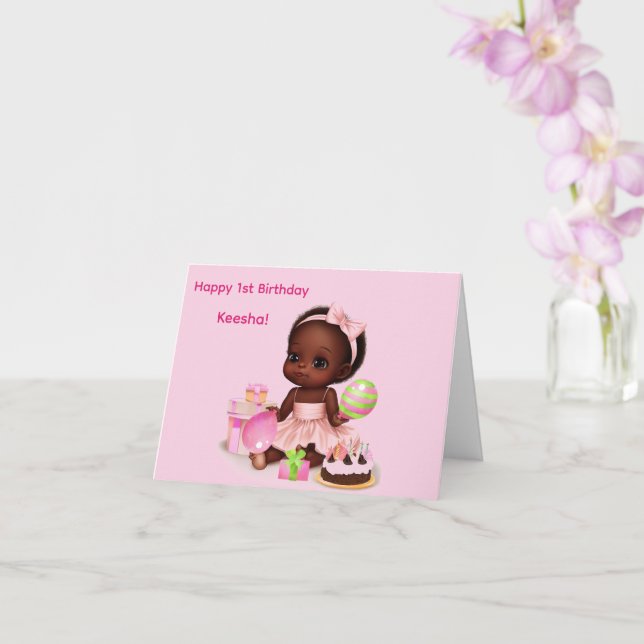 African American Baby Girl Birthday Card (Orchid)
