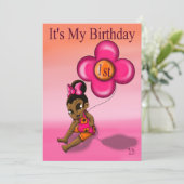 African American Baby Girl First Birthday Party Invitation (Standing Front)