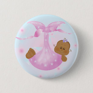 African American Baby Girl in Blanket 6 Cm Round Badge