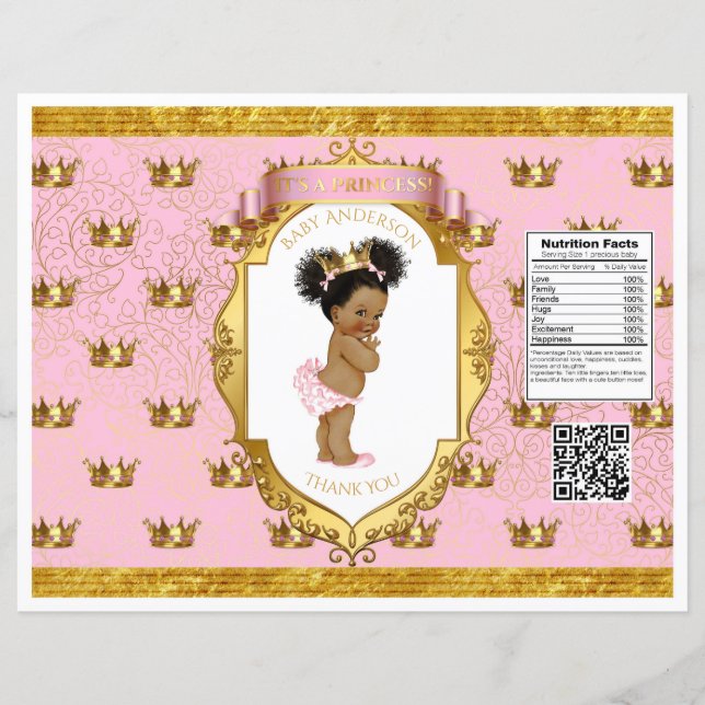 African American Baby Girl Pink Gold Chip Bag (Front)