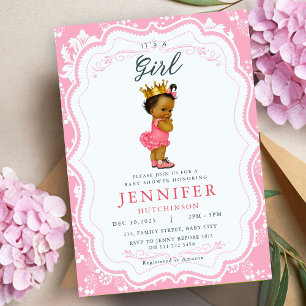 African American Baby Girl Princess Baby Shower Invitation
