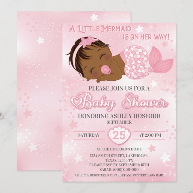 African American Baby Girl Shower Invitation (Front/Back)