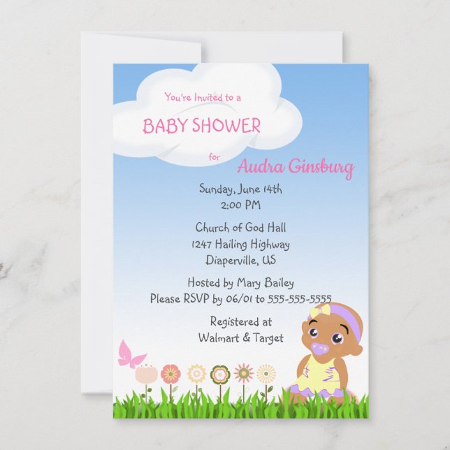 African American Baby Girl Shower Invitation (Front)
