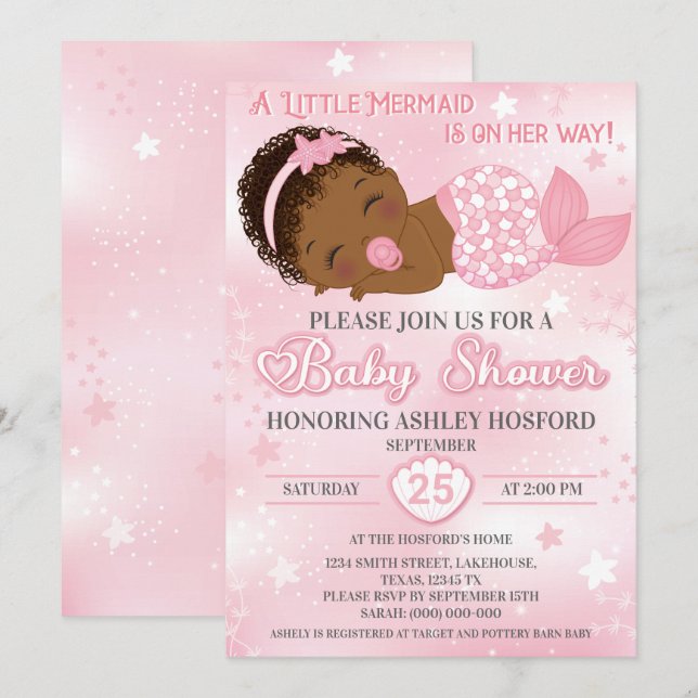 African American Baby Girl Shower Invitation (Front/Back)