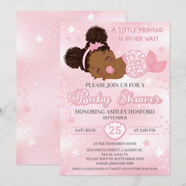 African American Baby Girl Shower Invitation (Front/Back)