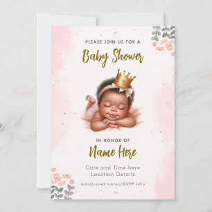 African American Baby Girl Shower Pastel Flowers Invitation
