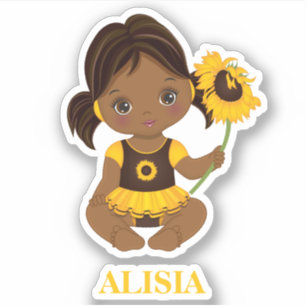 African American Baby Girl with Sunflower Sticker