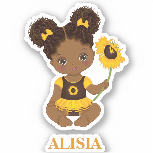 African American Baby Girl with Sunflower Sticker (Front)