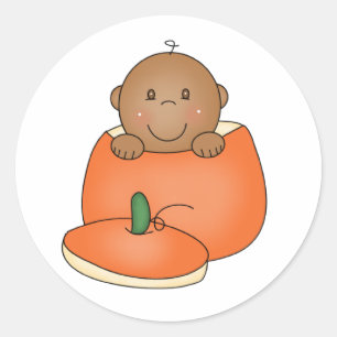 African American Baby in Pumpkin Classic Round Sticker