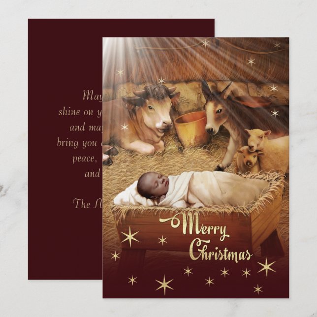 African American Baby Jesus Christmas Flat Cards (Front/Back)