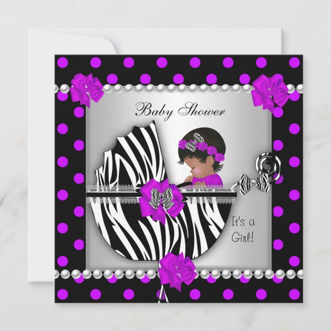 African American Baby Shower Baby Girl Zebra Spots Invitation (Front)
