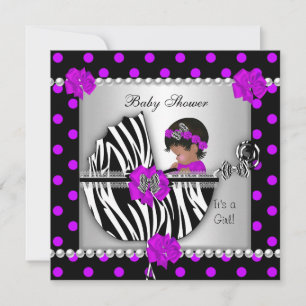 African American Baby Shower Baby Girl Zebra Spots Invitation