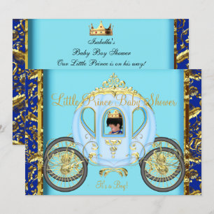 African American Baby Shower Blue Gold Boy Invitation