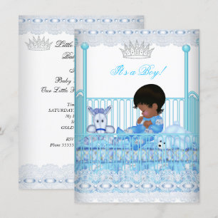 African American Baby Shower Blue Lace Boy Prince Invitation