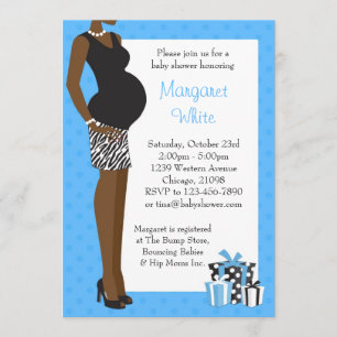 African American Baby Shower Blue with Zebra Invitation