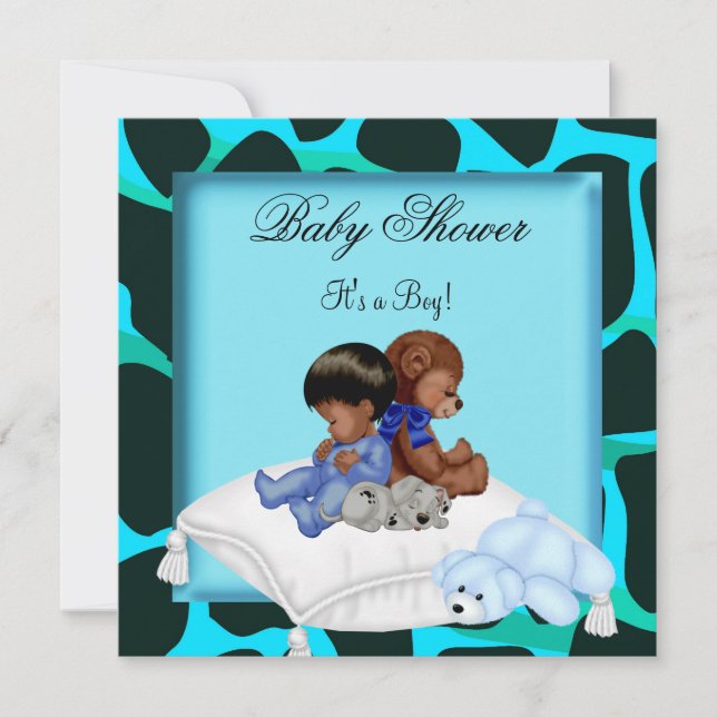 African American Baby Shower Boy Animal Bear Invitation (Front)