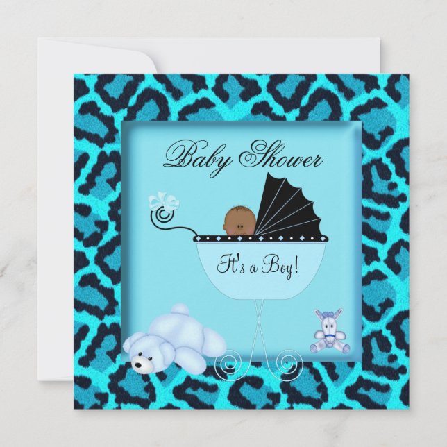 African American Baby Shower Boy Animal Print Invitation (Front)