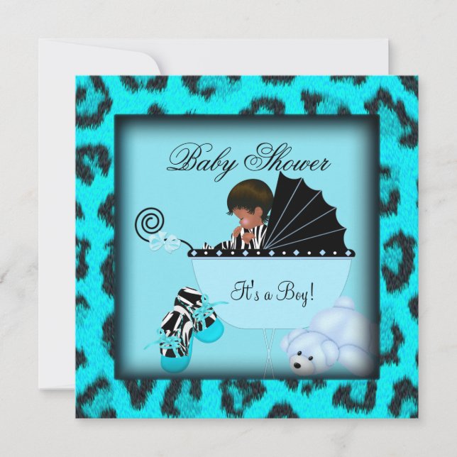 African American Baby Shower Boy Zebra Animal Invitation (Front)