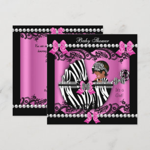 African American Baby Shower Cute Girl Pink Zebra Invitation