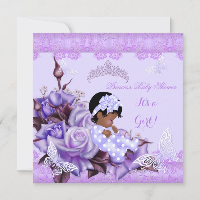 African American Baby Shower Girl Butterfly Lilac Invitation (Front)