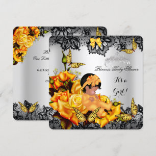 African American Baby Shower Girl Butterfly Yellow Invitation