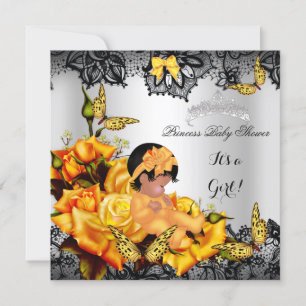 African American Baby Shower Girl Butterfly Yellow Invitation