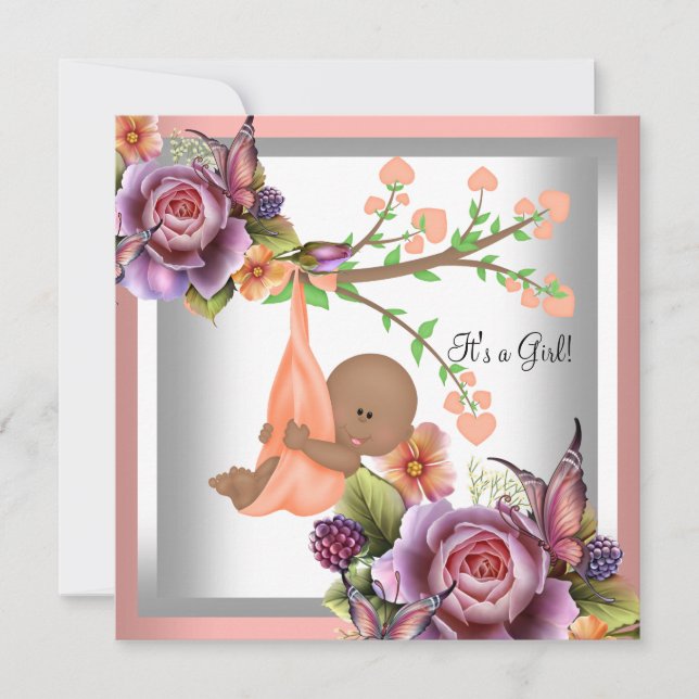 African American Baby Shower Girl Coral Peach 2 Invitation (Front)