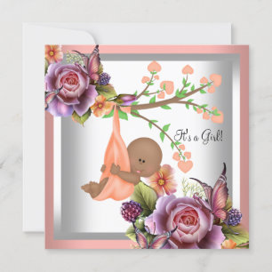African American Baby Shower Girl Coral Peach 2 Invitation