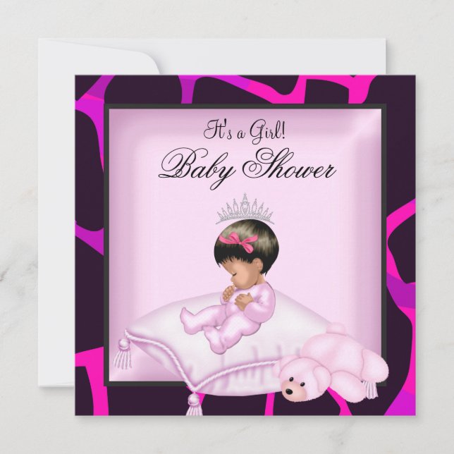 African American Baby Shower Girl Hot Pink Black Invitation (Front)