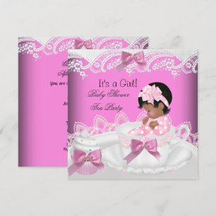 African American Baby Shower Girl Pink Baby Teacup Invitation