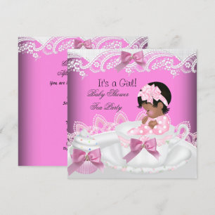African American Baby Shower Girl Pink Baby Teacup Invitation