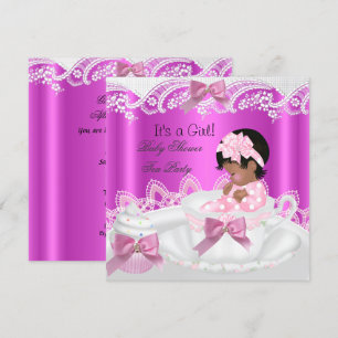 African American Baby Shower Girl Pink in Teacup Invitation