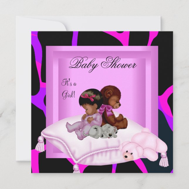 African American Baby Shower Girl Pink Invitation (Front)