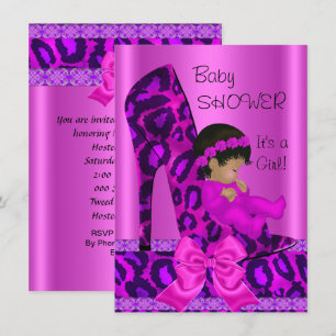 African American Baby Shower Girl Pink Leopard Invitation