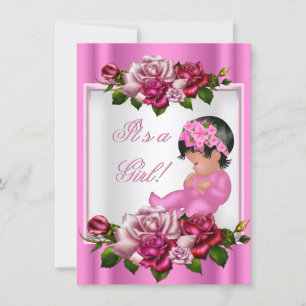 African American Baby Shower Girl Pink Roses Invitation