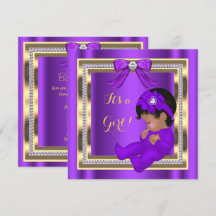 African American Baby Shower Girl Purple Diamond 2 Invitation