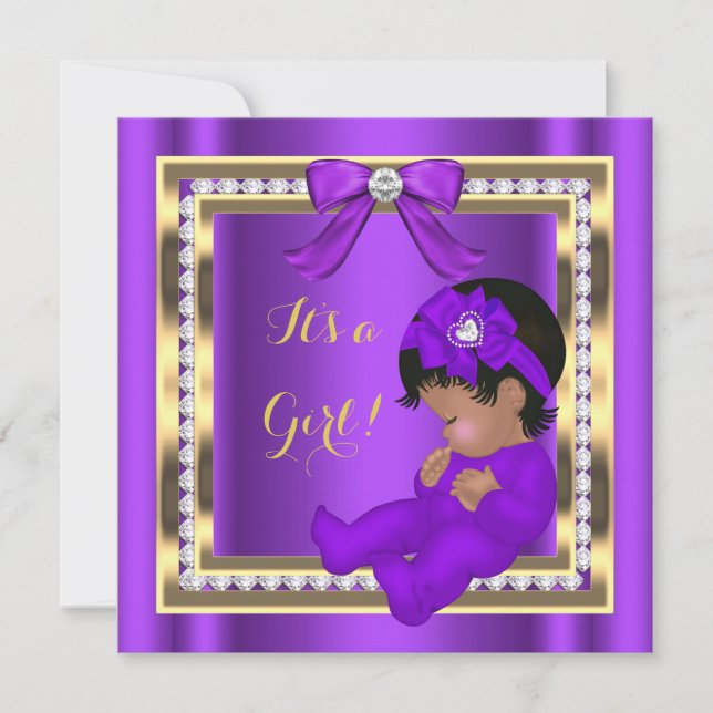 African American Baby Shower Girl Purple Diamond Invitation (Front)