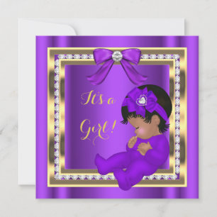African American Baby Shower Girl Purple Diamond Invitation
