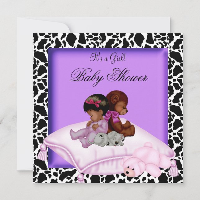 African American Baby Shower Girl Purple Invitation (Front)