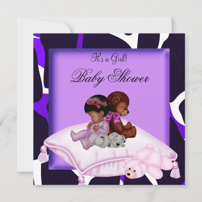 African American Baby Shower Girl Purple Invitation (Front)