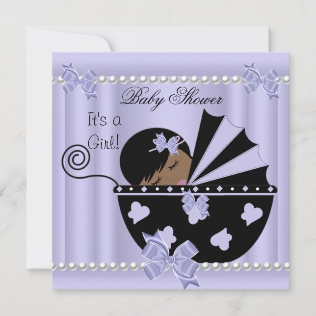 African American Baby Shower Girl Purple Invitation (Front)