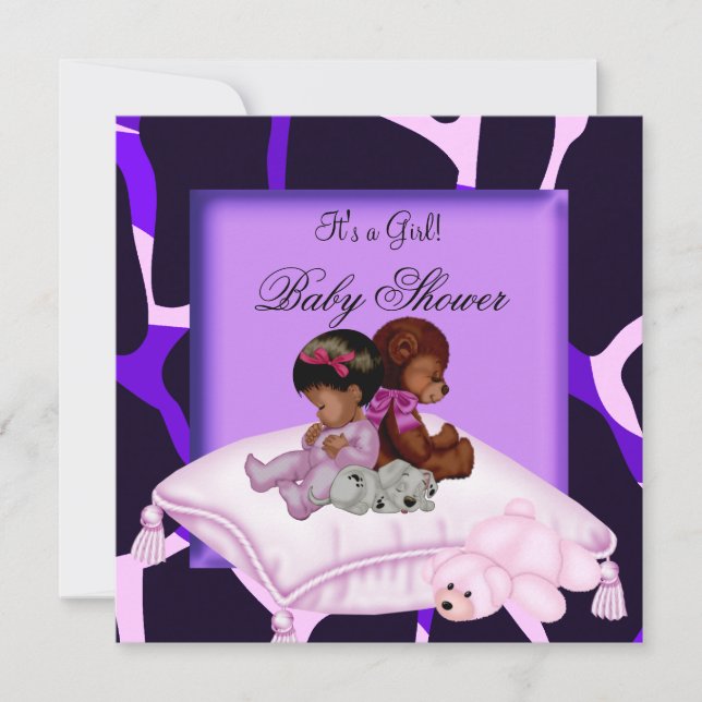 African American Baby Shower Girl Purple Pink Invitation (Front)