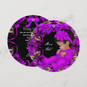 African American Baby Shower Girl Purple Roses R3 Invitation