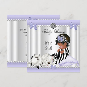 African American Baby Shower Girl Purple Zebra Invitation