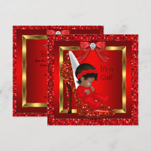 African American Baby Shower Girl Red Glitter Invitation